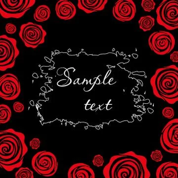 Red roses on a black background. Template for design Illustrazione stock