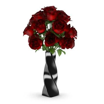 Red Roses in Black Vase 3D Model