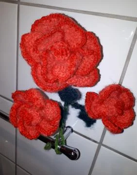 Red roses made of wool Stock Photos