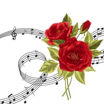 Red roses with music notes Stock Illustration