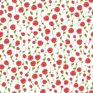 Red roses seamleass pattern on white backgroud in cartoon style for wrapping  Stock Illustration