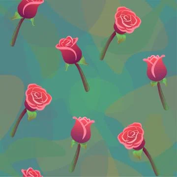 Red roses seamless pattern with color drops green background. Love, romantic Stock Illustration