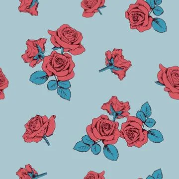 Red roses seamless pattern. Vector illustartion. Stock Illustration