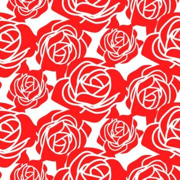 Red roses stencil vector seamless pattern. Stock Illustration