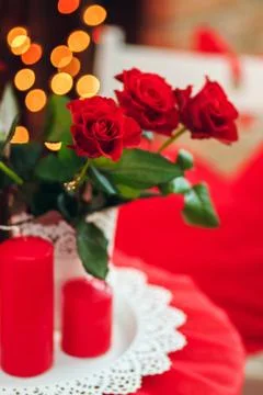Red roses on the table Stock Photos