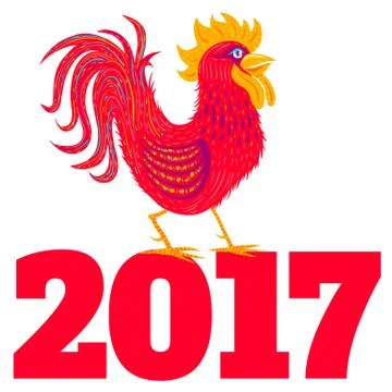 Red rosster and 2017 库存插图
