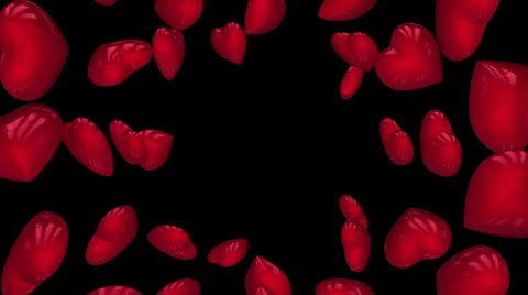 Red rotating hearts on black background. Loop with alpha. Stock Footage 33968471
