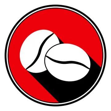 Red round and black shadow, white two coffee beans Illustrazione stock