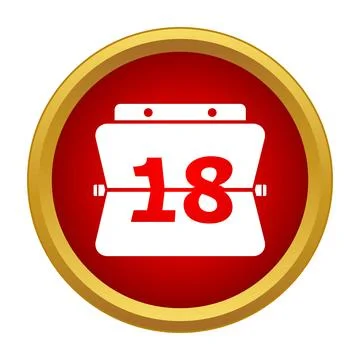 Red round app icon with a calendar showing number 18 Stock Illustration