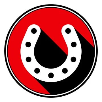 Red round with black shadow - white horseshoe icon Stock Illustration