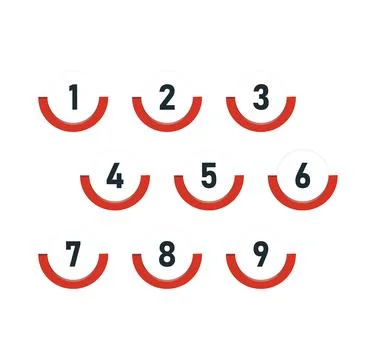Red round Bullet number set with white background Stock Illustration