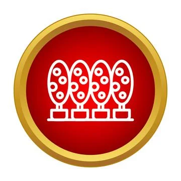 Red round button with line art trees Stock Illustration