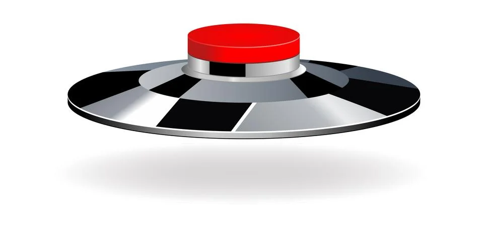 Red round button with metallic border Illustrazione stock