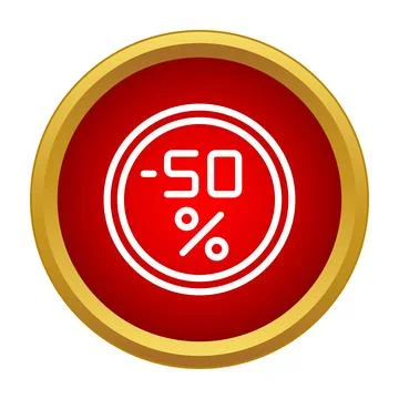 Red round button showing 50 percent discount promotion Stockillustratie
