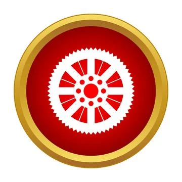 Red round button with white gear icon symbolizing industry Stock Illustration