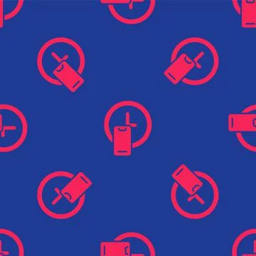 Red Round the clock delivery icon isolated seamless pattern on blue background Stock Illustration