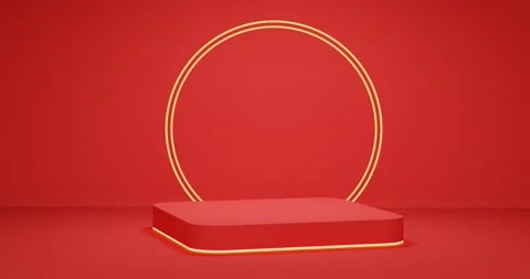 Red  round corner cube podium with gold border Stock Footage 172261309