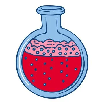 Red round flask icon, hand drawn style Stock Illustration