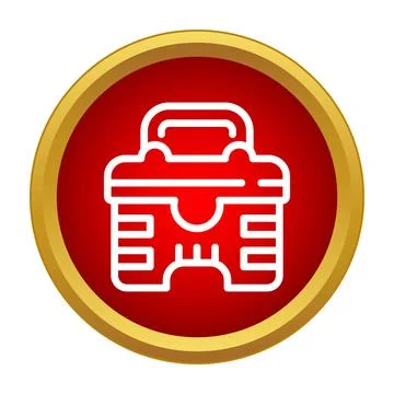 Red round icon with outline toolbox Stock Illustration