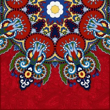 Red round pattern in ukrainian oriental ethnic style Stock Illustration