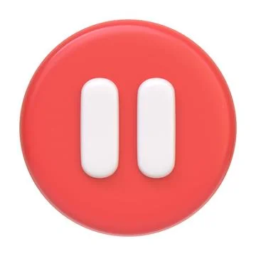 Red round pause button isolated on white background Illustrazione stock