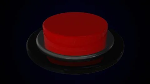 Red round push button bordered by a metallic ring - object for design, 3d Illustrazione stock