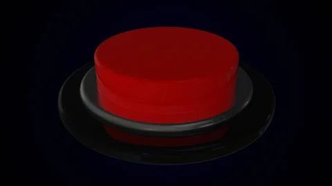 Red round push button bordered by a metallic ring object for design 3d Stock Illustration