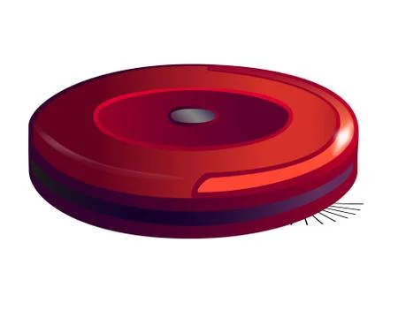 Red, round robot vacuum cleaner - vector full color picture. Illustrazione stock