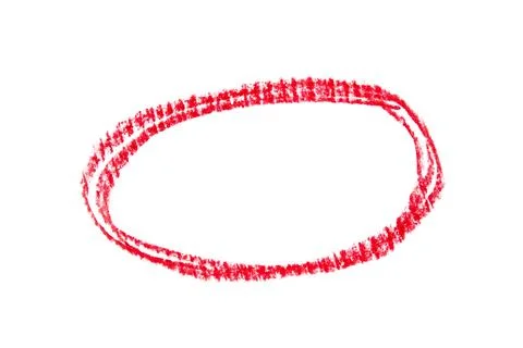 Red round scribble drawn with crayon on white background Stock Photos