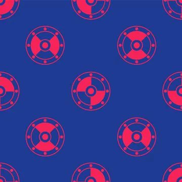 Red Round shield icon isolated seamless pattern on blue background. Security イラスト素材