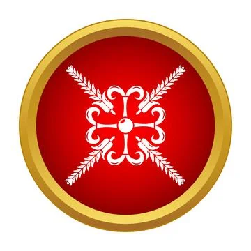 Red round shield with a white patterned cross and wheat ears Stock Illustration