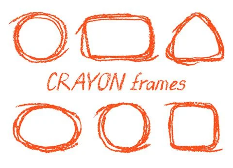 Red round, square, triangular design elements. Copy space set, crayon letters Stock Illustration