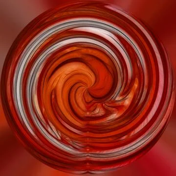 Red, round texture on a red background. 3D image of a circular vortex.  Stock Illustration