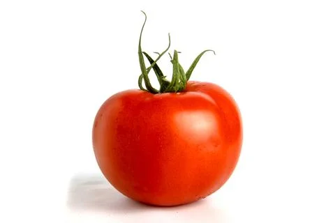 Red round tomato isolated on white. Stock Photos