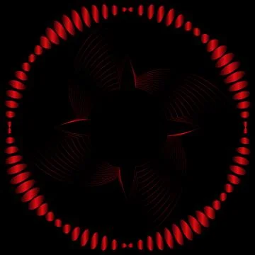 Red round wavy pattern of curved lines on a black background Stock Illustration