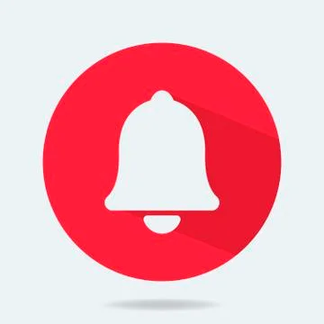Red round web button bell with shadow. Template bell web symbol app, ui. Vector Stock Illustration