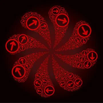 Red Rounded CW Arrow Icon Twirl Flower Shape Stock Illustration