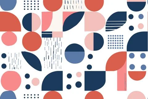 Red rounded geometric shapes seamless pattern. Blue color cartoon isolated Stock Illustration