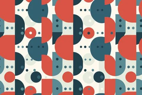 Red rounded geometric shapes seamless pattern. Blue color cartoon isolated Stock Illustration