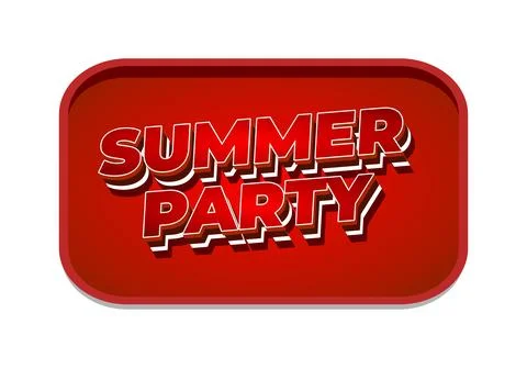 Red rounded rectangle badge with 3D white outlined text reading SUMMER PART.. Stock Illustration