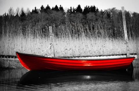 Red rowboat Stock Photos