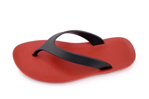 Red rubber flip flops on a white background Stock Photos