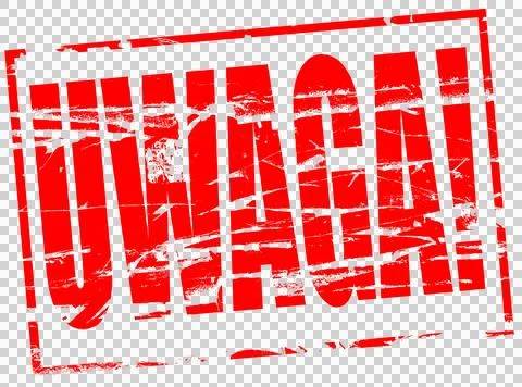 Red Rubber stamp effect. ..UWAGA! ..Caution, warning, in Polish. ..PNG file. Stock-Illustration