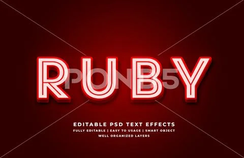 Red ruby 3d text style effect mockup - Psd Template PSD Template