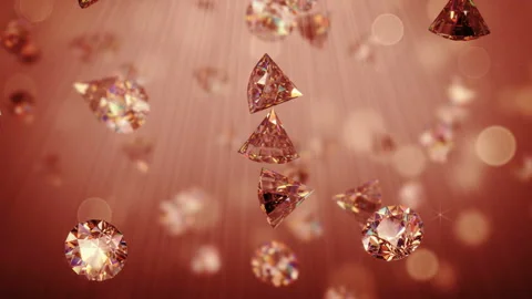 Red ruby brilliants are falling in light rays 3D render seamless loop animation Stock Footage 161697390