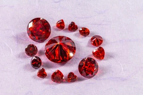 Red ruby diamonds on white background 写真素材