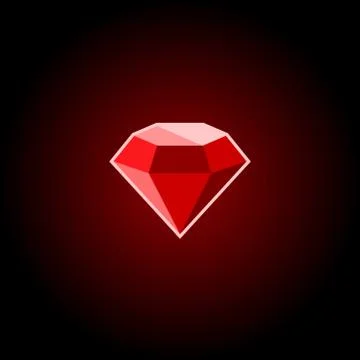 Red Ruby Gemstone Icon on a Black Background. Vector Illustrazione stock