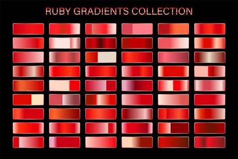 Red ruby glossy gradient, metal foil texture. Color swatch set. Collection of Stock Illustration