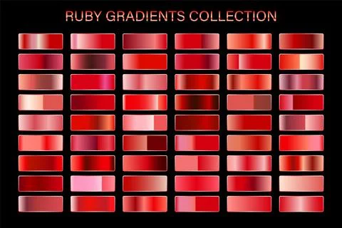 Red ruby glossy gradient, metal foil texture. Color swatch set. Collection of Stock Illustration