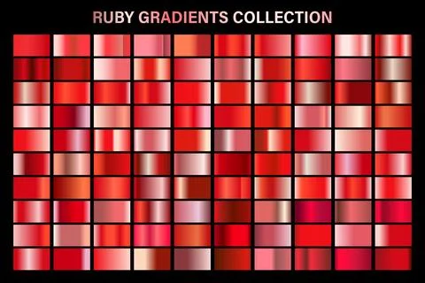 Red ruby glossy gradient, metal foil texture. Color swatch set. Collection of Stock Illustration